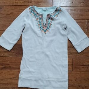 Cabana Life Aqua and White Striped Swim Coverup